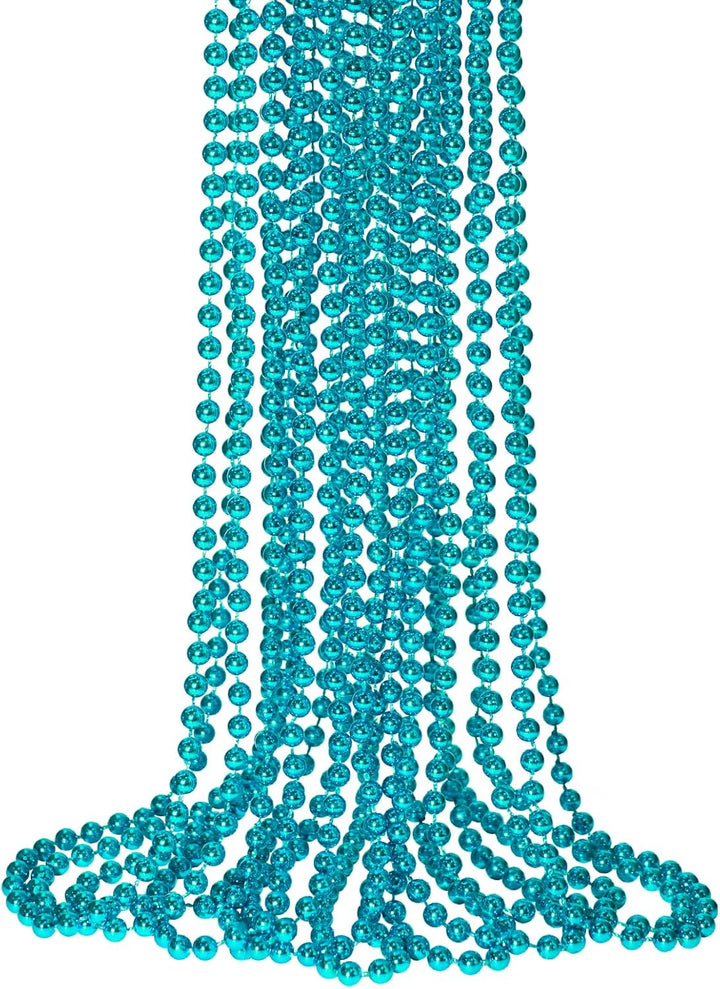 12 PCS Gold Bead Necklaces, Mardi Gras Christmas Beads 33" Metallic Beaded Costume Party Necklaces for Parade Throws, Wedding, Birthday, Pirate Party Favors