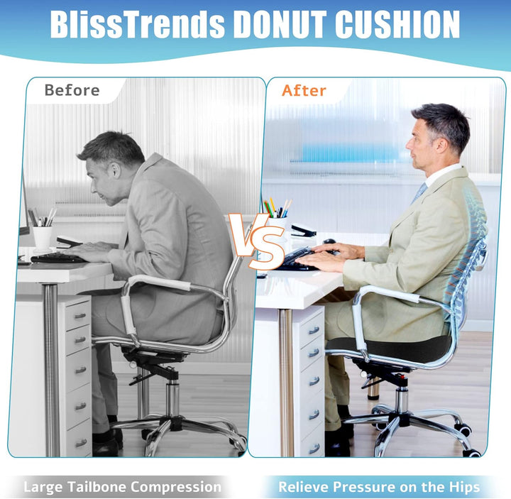 Donut Pillow Seat Cushion,Donut Chair Cushions for Postpartum Pregnancy & Hemorrhoids,Tailbone Pain Relief Cushion,Memory Foam Lifting Cushions for Office&Home Chairs (Black)