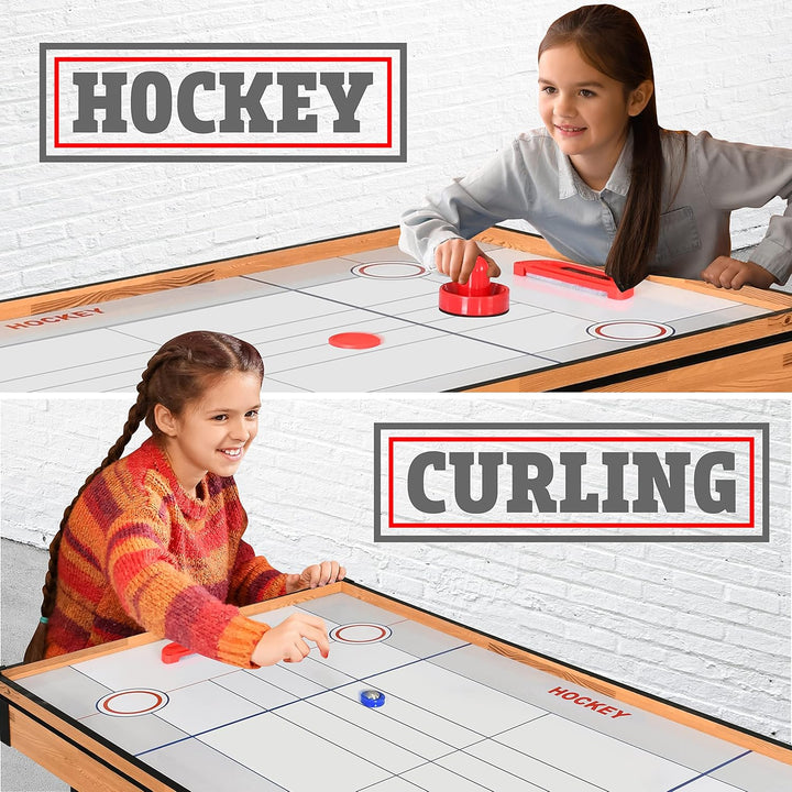 4 in 1 Multi Game Table, 4’X2’ Folding Portable Sports Arcade Games with Accessories, Ping Pong, Air Hockey, Pool Billiards, and Shuffleboard, for Indoor, Outdoor, All Ages