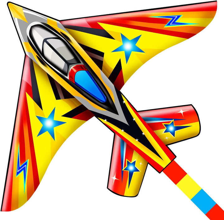 58" Fighter Plane - Kite for Kids & Adults, Easy to Fly, Beach Trip Beginner Kite with Reel and 200Ft String
