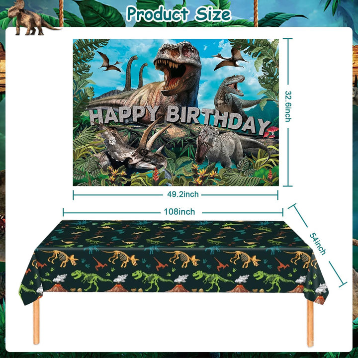 Dinosaur Birthday Party Decorations for Boys - Dinosaur Themed Party Supplies for Kids with Tablecloth, Banner, Backdrop, Cake Topper, Balloons & Stickers