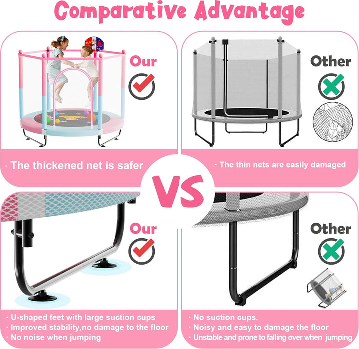 60" Trampoline for Kids, 5 FT Indoor & Outdoor Toddler Baby Trampoline with Basketball Hoop, Safety Enclosure, Birthday Gifts for Kids, Gifts for Boy and Girl, Age 3-8