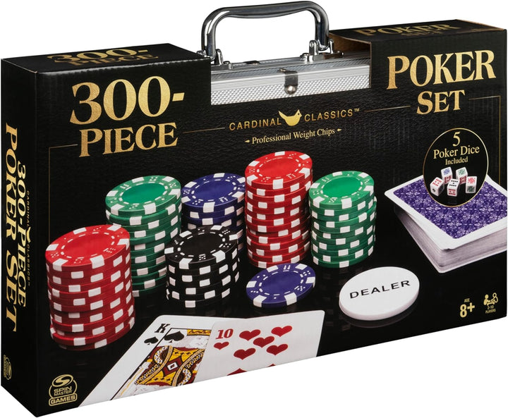 , Cardinal Classics, 300-Piece Poker Set with Aluminum Carrying Case & Professional Weight Chips & Poker Dice, for Ages 8+