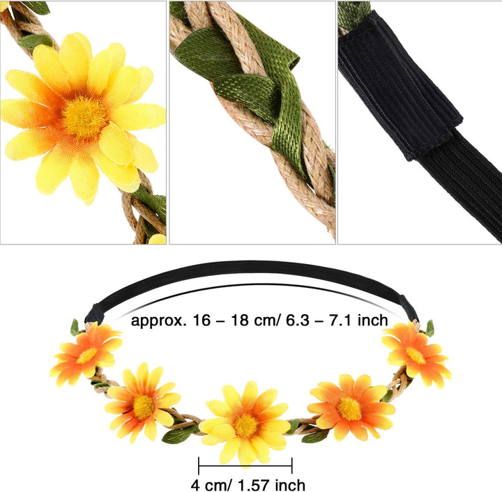20 Pieces Hippie Headband Glasses Costume Set, Includes 10 Pieces Multicolor Daisy Flower Crown, 10 Pieces round Hippie Sunglasses for Festival