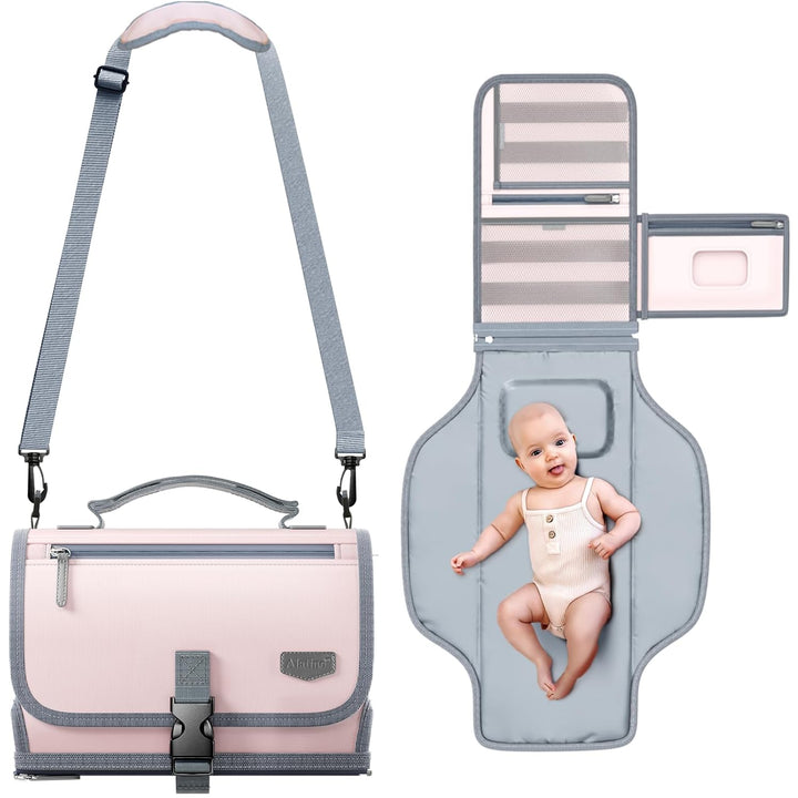 Portable Diaper Changing Pad for Baby, Detachable Travel Changing Pad with Baby Wipes Pocket, Gifts for Baby Shower, Newborn Girls and Boys (Grey)