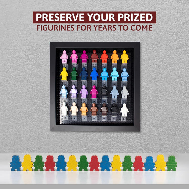 Figurine Display Case 10X10 Black Shadow Box for Miniature Figures 10X10 Black Wood Shadow Box with Black Base to Display up to 28 Block Figures