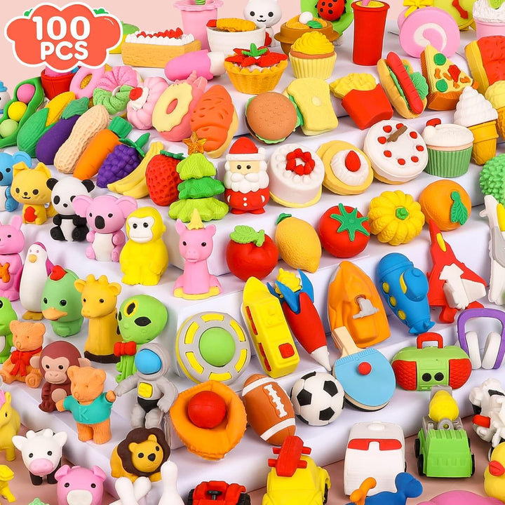 140 Pack Animal Erasers for Kids 3D Puzzle Mini Pencil Eraser Bulk Desk Pets Treasure Box Toy for Classroom School Prize Kids Party Favors Back to School Supplies Random
