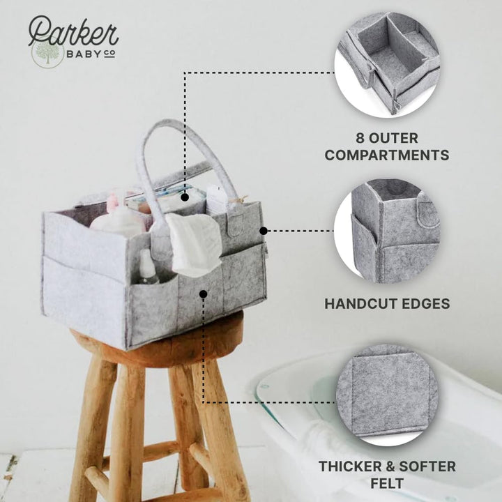Diaper Caddy - Nursery Storage Bin and Car Organizer for Diapers and Baby Wipes - Gray, Large