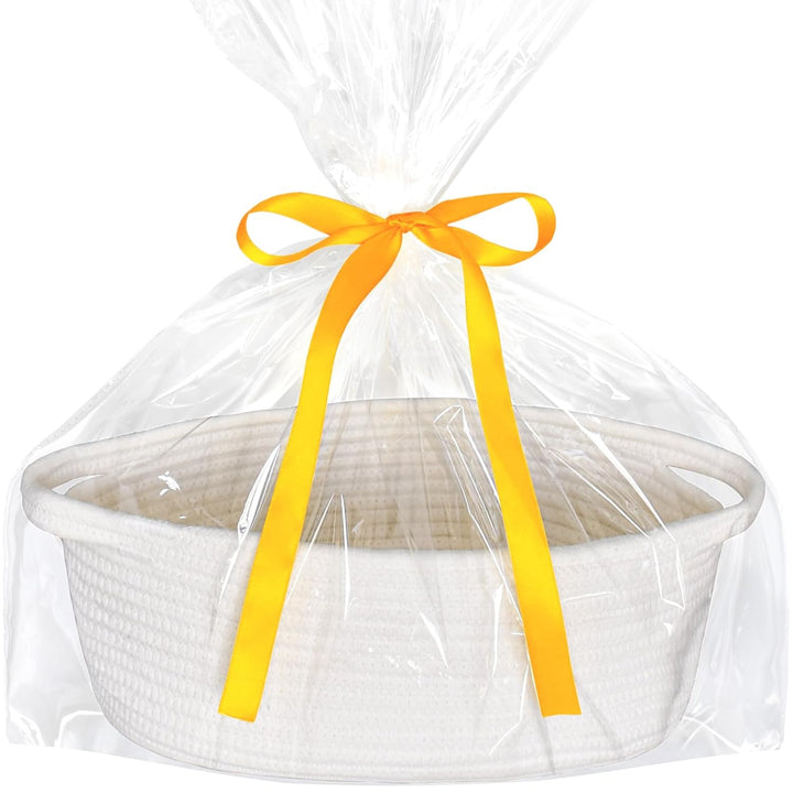 Small Basket with Gift Bags and Ribbons, Empty Gift Baskets, Decorative Boho Rope Woven Nursery Storage Organizer Toy Baskets with Handle for Baby Showers, 12"X 8" X 5"