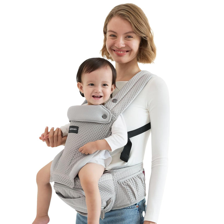 Baby Carrier with Hip Seat, 2-In-1 Forward-Facing Carry for Active Babies, Detachable Hands-Free Infant Carrier up to 44Lbs, All Seasons Toddler Carrier Fits Waist Sizes up to 45 Inches, Black