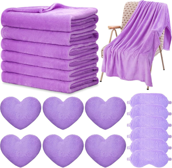 18 Pcs Kids Sleepover Party Supplies Set for Girls Fleece Soft Blankets Fluffy Heart Throw Pillow Plush Sleep Eye Mask for Spa Camping Birthday Favors(Light Pink)