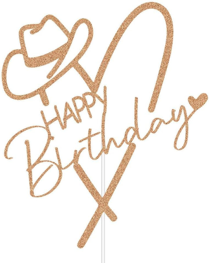 Cowgirl Happy Birthday Cake Topper, Mexican Western Birthday Cake Decor, Fiesta Theme Girls Bday Party Decorations Rose Gold Glitter