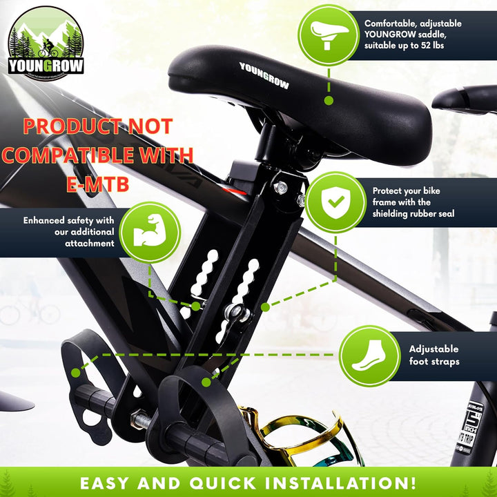 Kids Bike Seat, Bike Seat for Kids for the Front of the Bicycle, Child Bike Seat Compatible with Mountain Bikes, Ages 2-6, Max Weight 52Lbs
