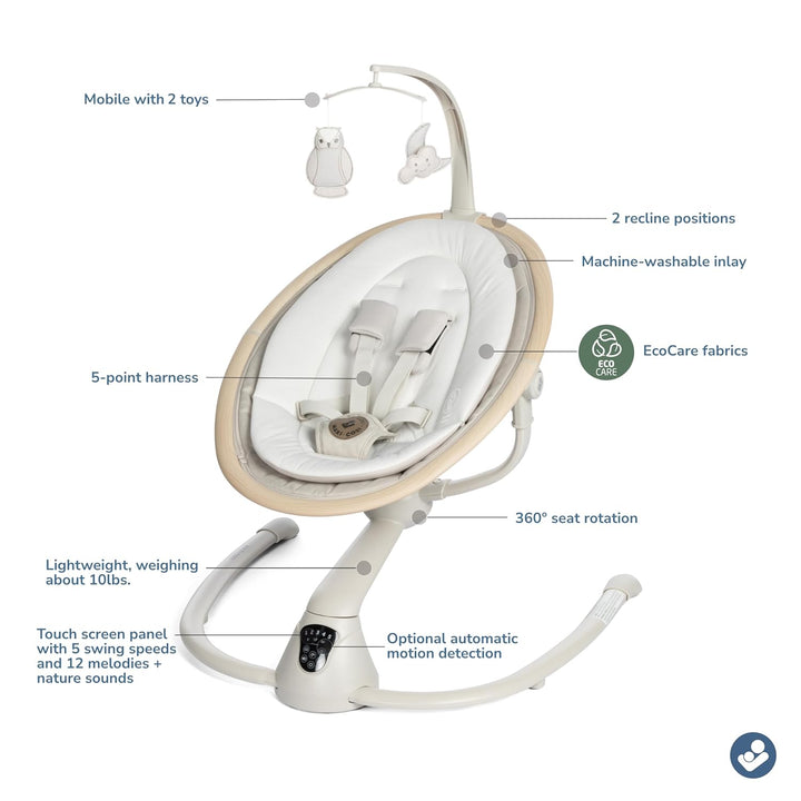 Cassia Baby Swings for Infants: Smart Portable Baby Swing with Music, Lightweight & Foldable Baby Swing, 360 Rotation Infant Swing, Classic Oat