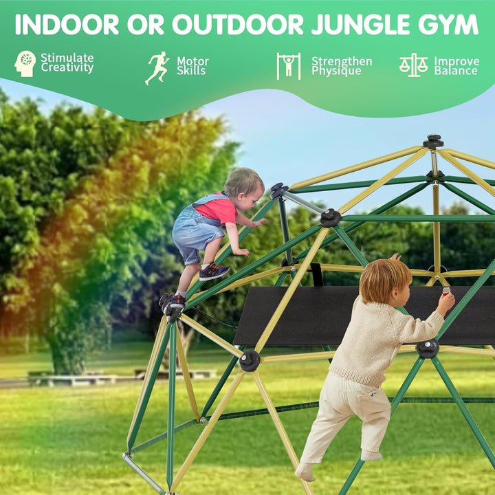 Climbing Dome,10Ft Dome Climber with Hammock, Outdoor Jungle Gym for Kids, Supports Jungle Gym up to 1,000 Lbs, Rust Resistant, Easy to Assemble, Gift for Kids, Blue+Yellow