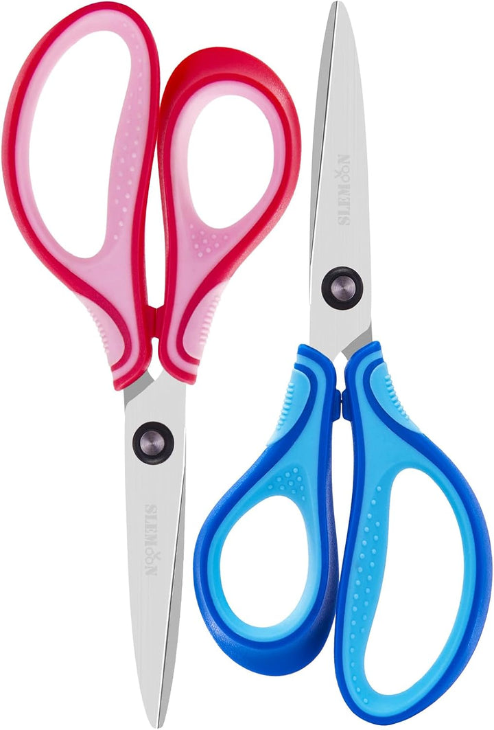 7" Real Left Handed Student Scissors, Premium Stainless Steel Blades Shears for Age 8~12,Ergonomic Semi-Soft ABS Rubber Grip, Suitable for School, Office and Family Daily Use,Pink