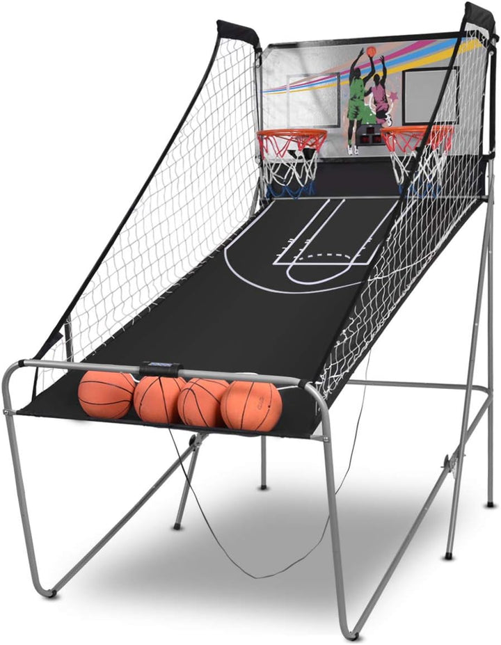 Foldable Basketball Arcade Game, 8 Game Options, Electronic Double Shot 2 Player W/ 4 Balls and LED Scoring System, Indoor Basketball Game for Kids, Adults