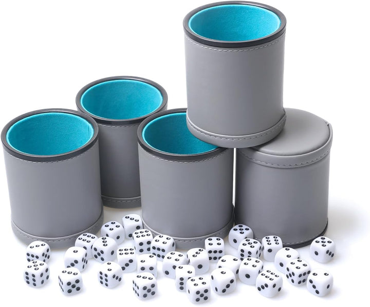 5 Pack PU Leather Dice Cups Velvet Felt-Lined Shaker Cups with 30 Dot Dice for Bar Party Yahtzee Farkle Dice Games
