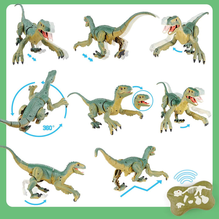 Remote Control Dinosaur Toys for Kids - Build a Big Walking Velociraptor Dino with Light and Sound, Birthday Gift Ideas for Boys and Girls 3-5 5-7 8-12 Year Old