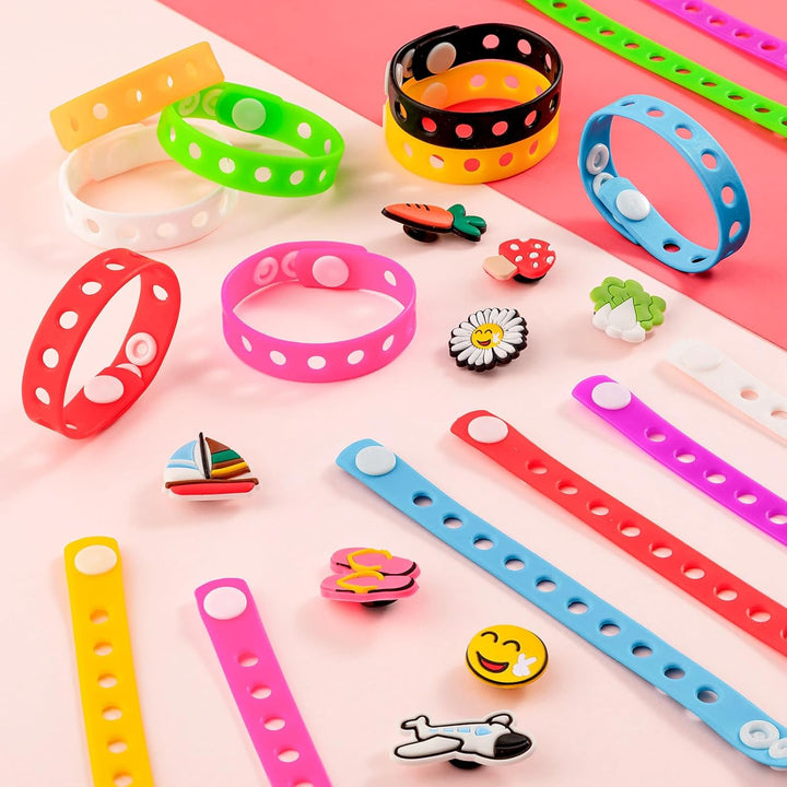 20 Pcs Silicone Charm Bracelets, 8 Inch Bracelets Bulk Band for Kids, Silicone Wristbands Adjustable Rubber Bracelets Hold the Shoe Charms for Students Gift