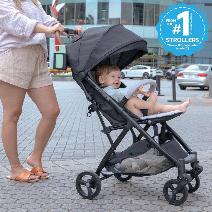Ingenuity 3Dquickclose CS+ Compact Fold Stroller – Lightweight Stroller with Oversized Canopy, Extra-Large Storage and Compact Fold, Gray