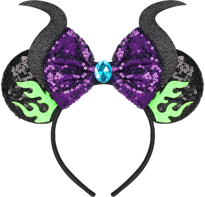 Mouse Ears, Sequin Mouse Ears Headband for Girls Women Halloween Birthday Party (Orange Bow)