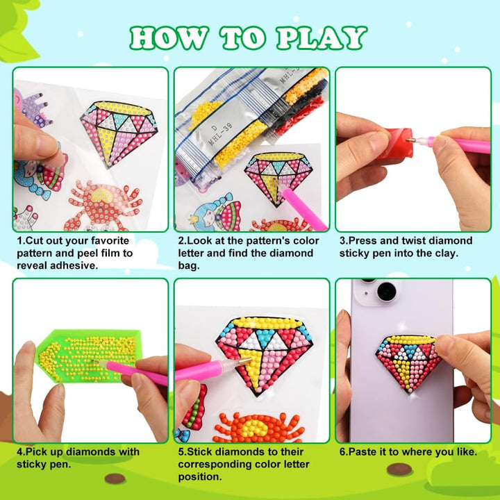 60Pcs 5D Diamond Art Stickers Arts and Crafts Creative Gem Art Paint by Number Kits for Kids Ages 4-6 6-8 8-12 Boys Girls DIY Mosaic Stickers Toys for Birthday Party Halloween Christmas Gifts