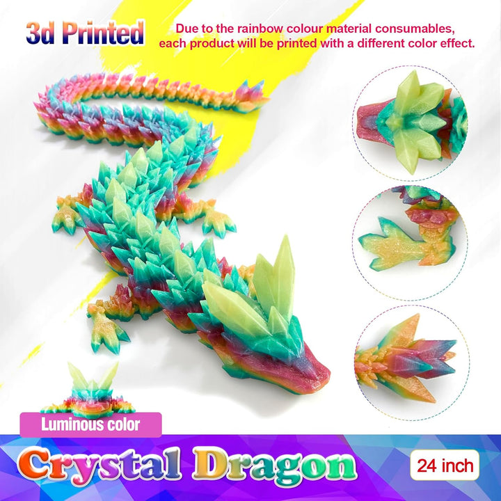 24 Inch Large Glow in the Dark 3D Printed Crystal Dragon Toy,Dragon Figurine Large Toy for Kids(Luminous Rainbow)