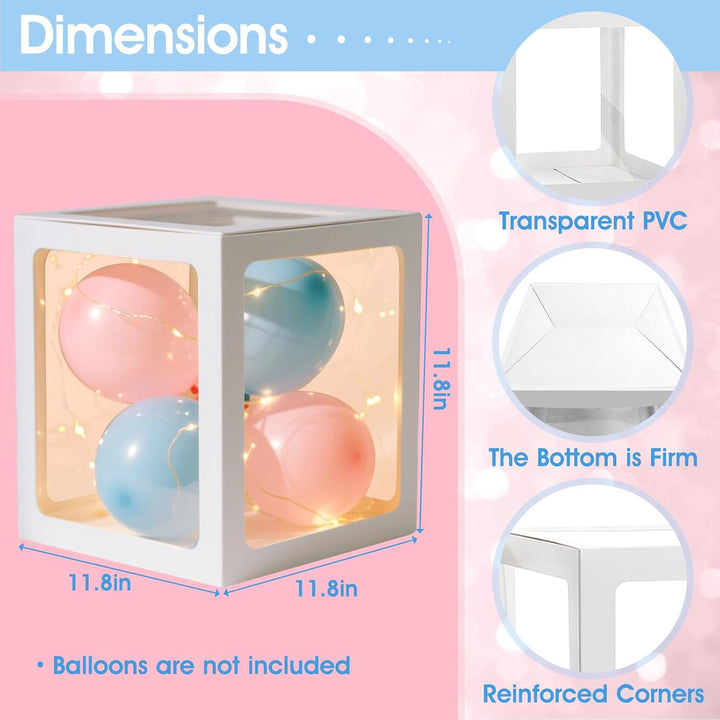 Baby Boxes with Letters for Baby Shower Decorations, 4 Pcs Clear Baby Balloon Boxes Blocks Decor with LED Fairy String Lights for Boy Girl Gender Reveal Decorations Backdrop Party (White)