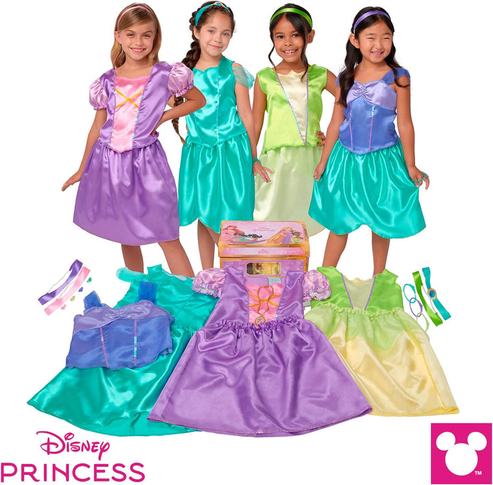 Princess Dress up Trunk – 21-Piece Deluxe Costume Set Featuring Ariel, Jasmine, Tiana & Rapunzel Outfits with Accessories & Storage Trunk – Amazon Exclusive