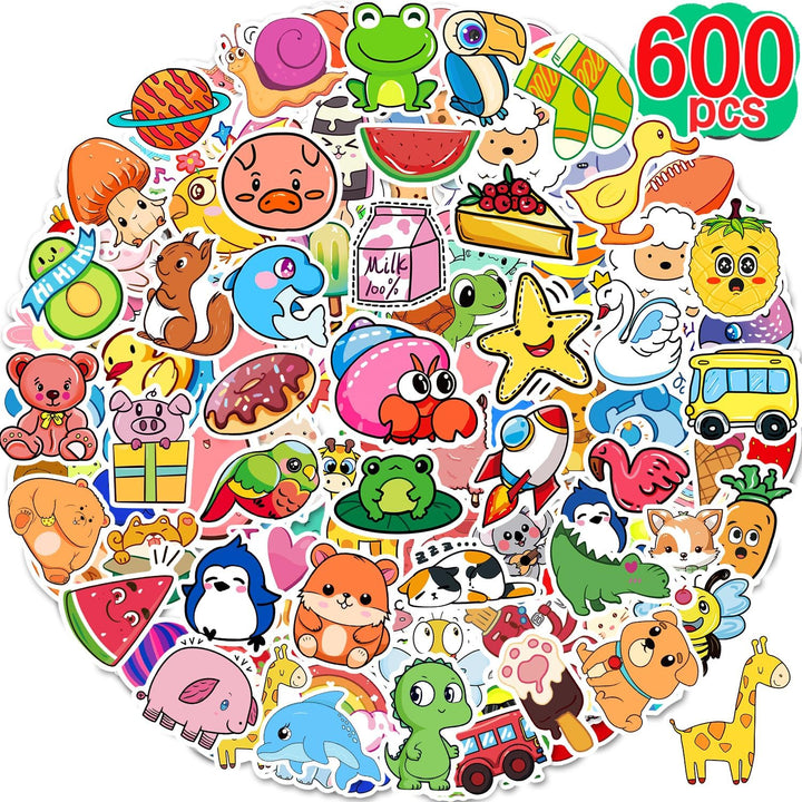 600 Pcs Cute Stickers for Kids, Water Bottle Stickers for Teens, Kawaii Vinyl Phone Laptop Skateboard Animal Waterproof Sticker, Bulk Aesthetic Sticker Packs for Boys Girls Teacher