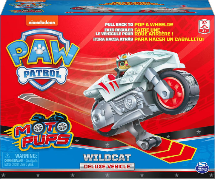 , Moto Pups Wildcat’S Deluxe Pull Back Motorcycle Vehicle with Wheelie Feature and Toy Figure