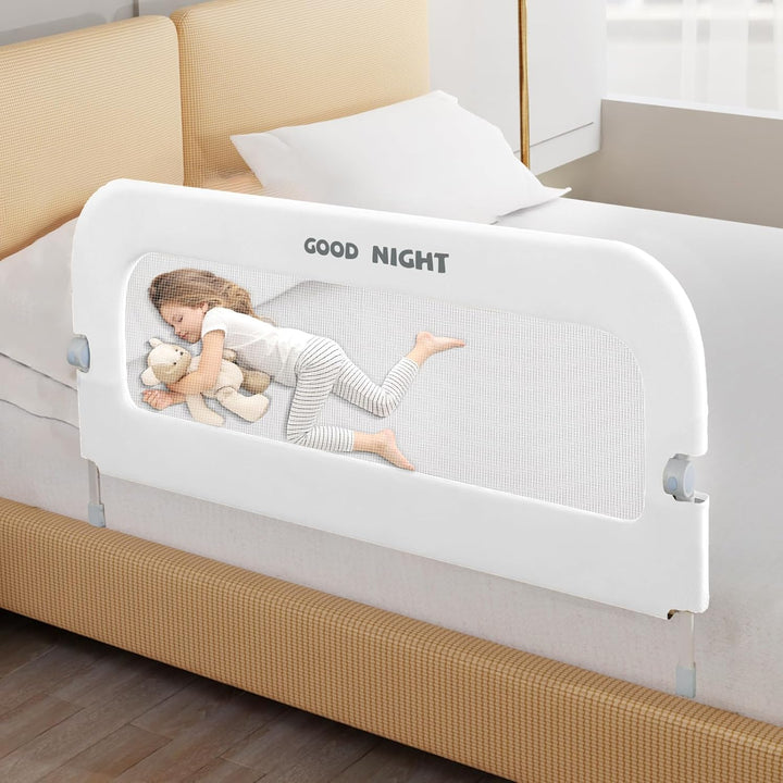 Bed Guard Rail for Toddlers - 32" Adjustable Heights & Folding up Portable Bed Railing for Baby - Toddler Bed Rails Guard for Crib, Twin, Bunk,Full Size, Queen & King Bed