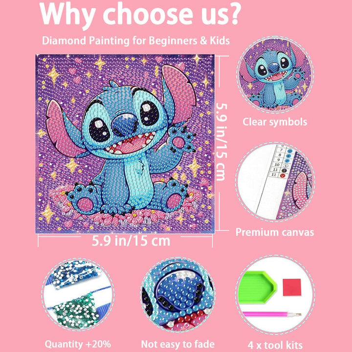4 PCS Diamond Art Painting Kits for Kids,Cartoon Diamond Art for Kids Ages 4-8-12,Cartoon Gem Kit Crafts Beginners for Gift Home Wall Decor(6X6Inch)