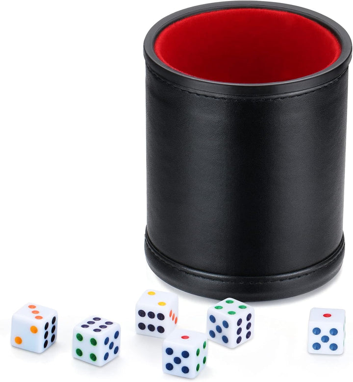 Felt Lined Professional Dice Cup - with 6 Dice Quiet for Yahtzee Game