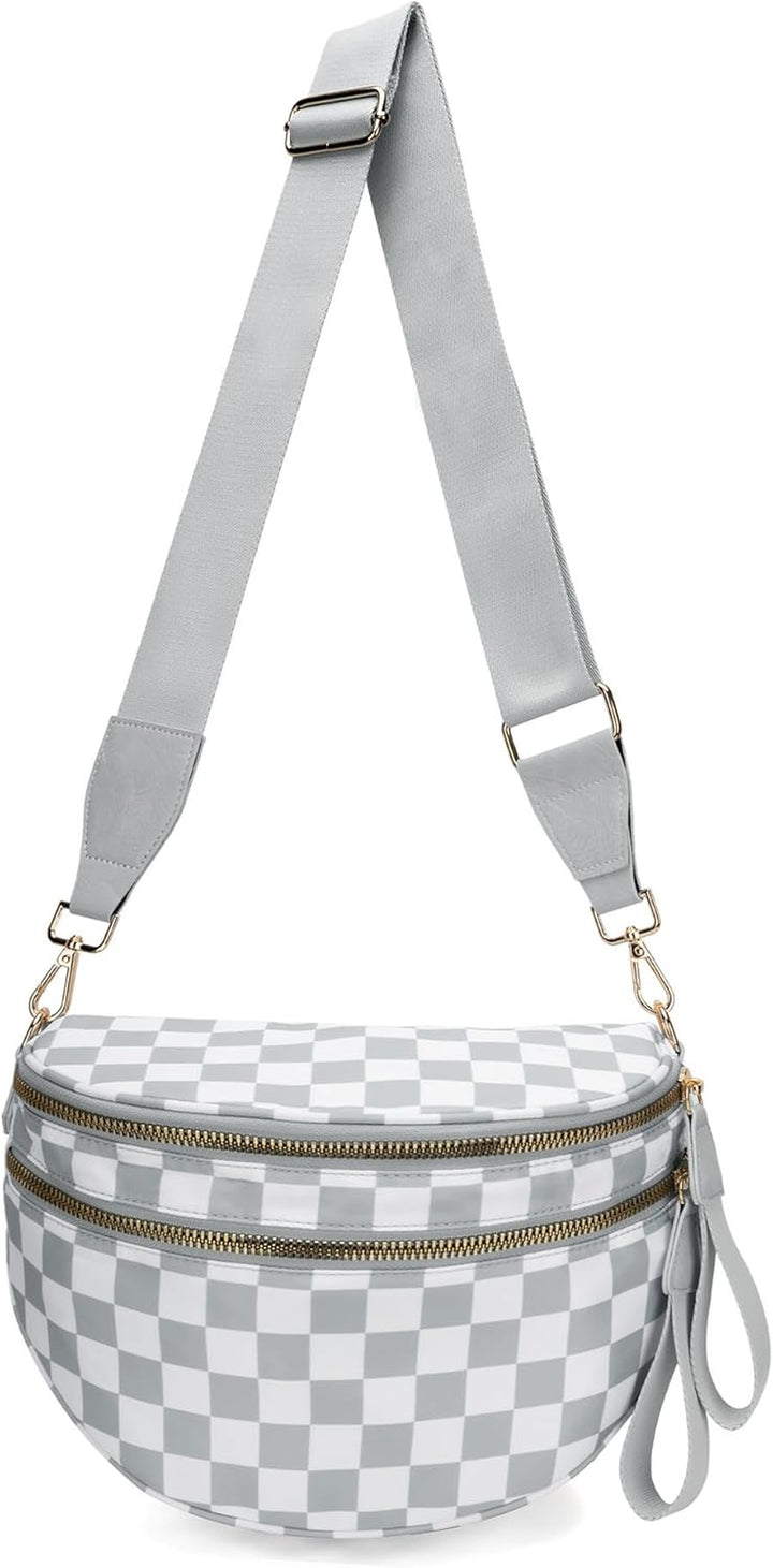 Mommy Bum Bag Crossbody, 2025 Trendy Checkered/Solid Nylon Waterproof Adjust Wide Straps Large Mom Diaper Bag