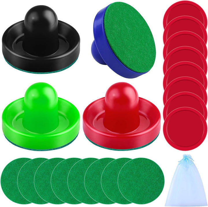 Air Hockey Accessories - Pushers, Pucks & Paddles (4 Pushers, 8 Red Pucks, 8 Green Pads)