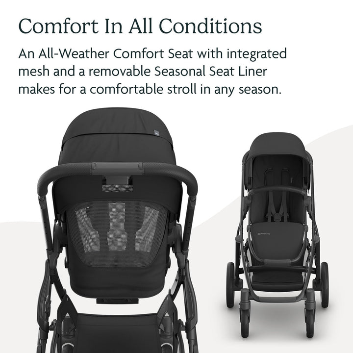 Vista V3 Stroller - Full-Size Single-To-Double Stroller System - Toddler Seat, Bug Shield, Rain Shield, and Storage Bag Included - Jake (Charcoal/Carbon Frame/Black Leather)