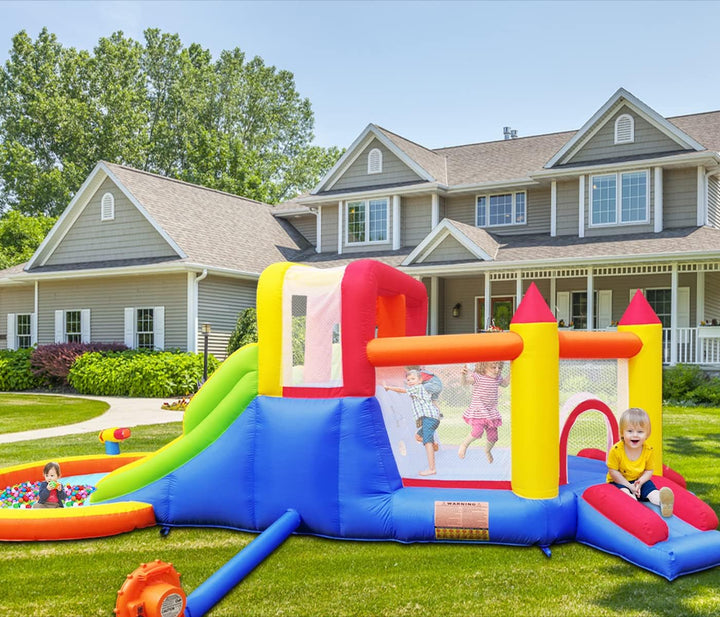 Infiatable Bonuce House with 4 Slides & Large Splash Pool, Water Park with Ultra-Wide Climbing Wall, Jumping, Water Cannons & Surprise Water Sprayers for 3-10 Yr Kids(20.6'Lx9.6'Wx6.4'H)