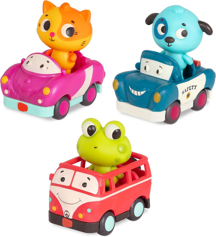 – Mini Wheeee – Ls! – 3 Pieces Mini Pull – Back Vehicles Set, Bus & Cars, Multi, Hot Rod, School Bus, Police Car – 1 Year +