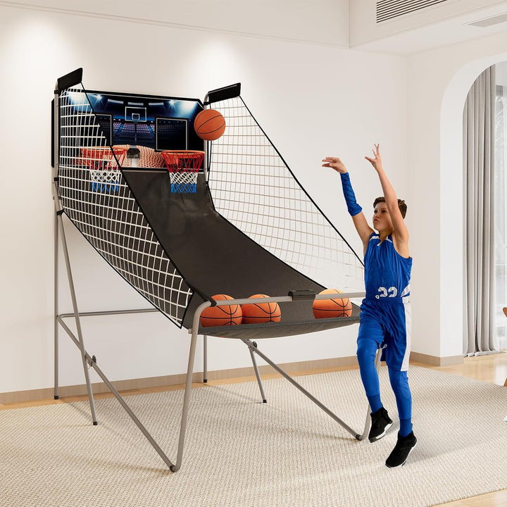 Arcade Basketball Game, Dual Shot Electronic Basketball Game with 8 Game Modes, LCD Score Display, and 4 Rubber Balls, Indoor Basketball Arcade Game for Home