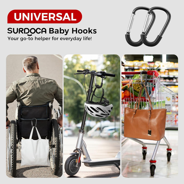 Stroller Hooks, Large Stroller Hooks for Bags, Universal Stroller Clips and Hooks, Mommy Hook for Stroller Heavy Duty, Stroller Accessories for Mom