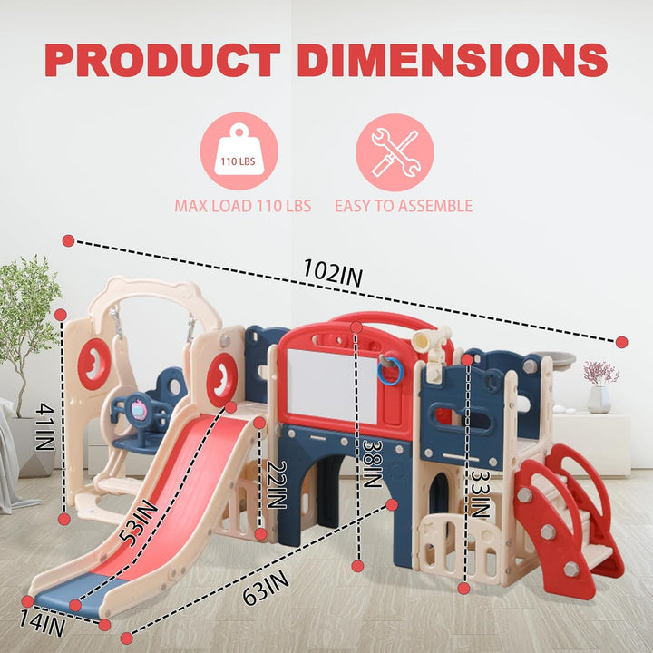 12 in 1 Toddler Outdoor Playset Toys with Swing Toddlers Indoor Playground for 1-3 Years Durable Ecofriendly Swing and Kids Slide Set Climber Tunnel Crawl Toys for Backyards