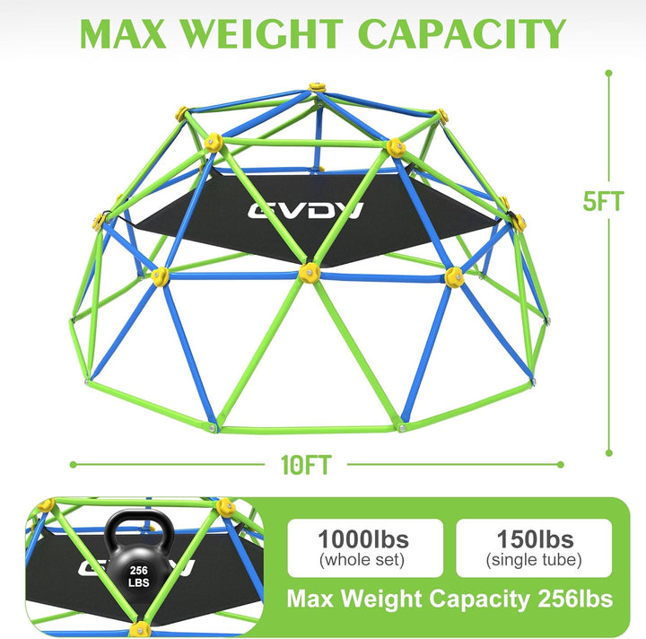 10FT Climbing Dome with Hammock, Outdoor Jungle Gym for Kids, Geometric Dome Climber Supporting 880 Lbs Anti-Rust Metal Outdoor Play Structure ASTM Approved Blue & Green