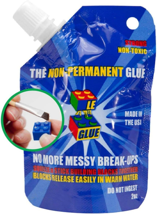 Le Glue Temporary Glue - Compatible with Legos - Non-Permanent Clear Adhesive for Plastic Building Blocks - No Messy Break-Ups - Non-Toxic Formula - Created for Kids, by a Kid