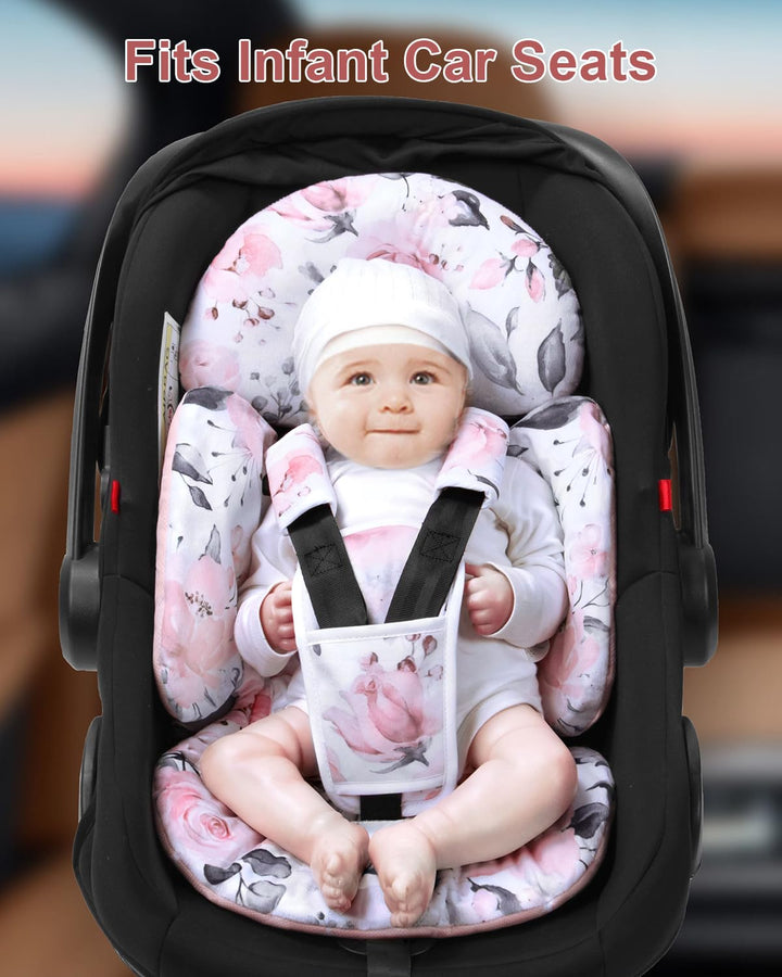 Infant Car Seat Insert Compatible with Mamaroo Swing & Graco Swing and Infant Car Seat, Newborn Insert Baby Head Body Support, Reversible Design, Breathable Soft Fabric, 1Pcs - Pink Floral
