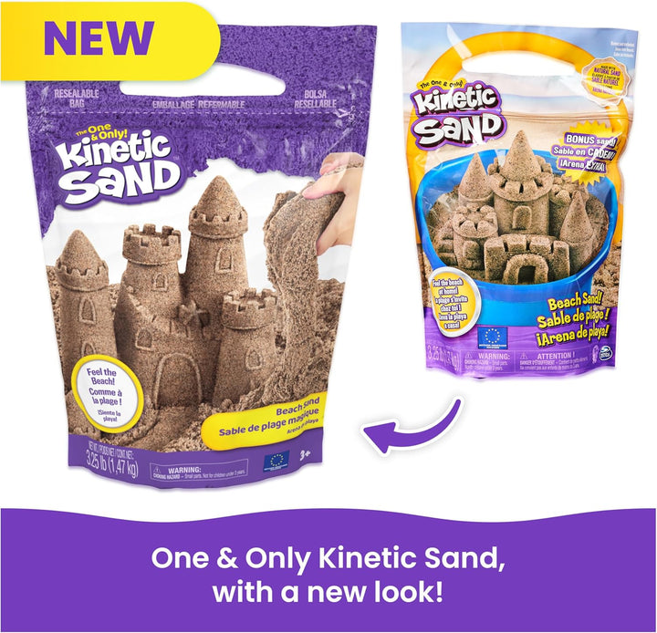 , 3.25Lbs Beach Play Sand, Moldable Sensory Toys for Kids & Classroom, Back to School Teacher Must Haves, Resealable Bag (Packaging May Vary)
