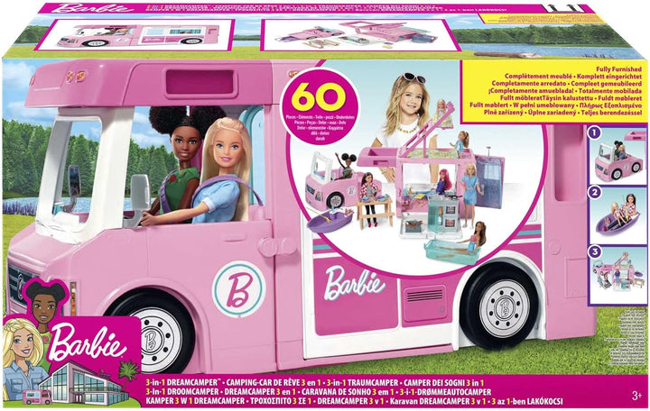 3-In-1 Dreamcamper Vehicle, Approx 3-Ft, Transforming Camper with Pool, Truck, Boat and 60 Accessories, Makes a Great Gift for 3 to 7 Year Olds