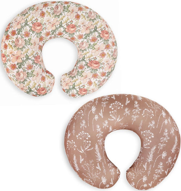 Western Wild Flowers Nursing Pillow Cover Slipcover for Breastfeeding Pillows, Soft and Comfortable Safely Fits on Standard Infant Nursing Pillows (2 Pack Vintage Floral)