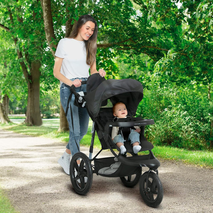 Apollo Jogging Stroller - Shock Absorbing Frame with Large Canopy & Recline - Car Seat Compatible, Black
